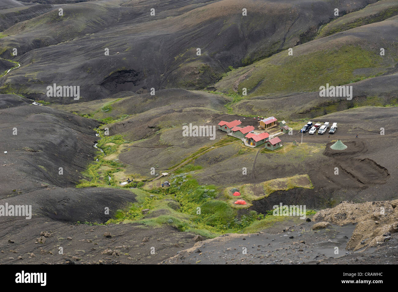 Randonnées cabines de Botnar, Emstrur, Laugavegur, hautes terres d'Islande, Islande, Europe Banque D'Images