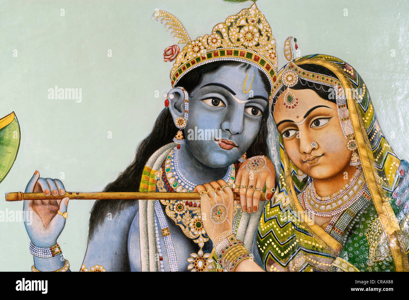 Peinture murale de Krishna et Radha dans le Taj Lake Palace, Udaipur, Rajasthan, Inde, Asie Banque D'Images