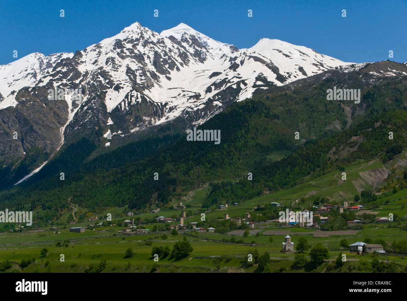 Paysage alpin avec des montagnes et vallées verdoyantes, province de Svaneti, Géorgie, au Moyen-Orient Banque D'Images