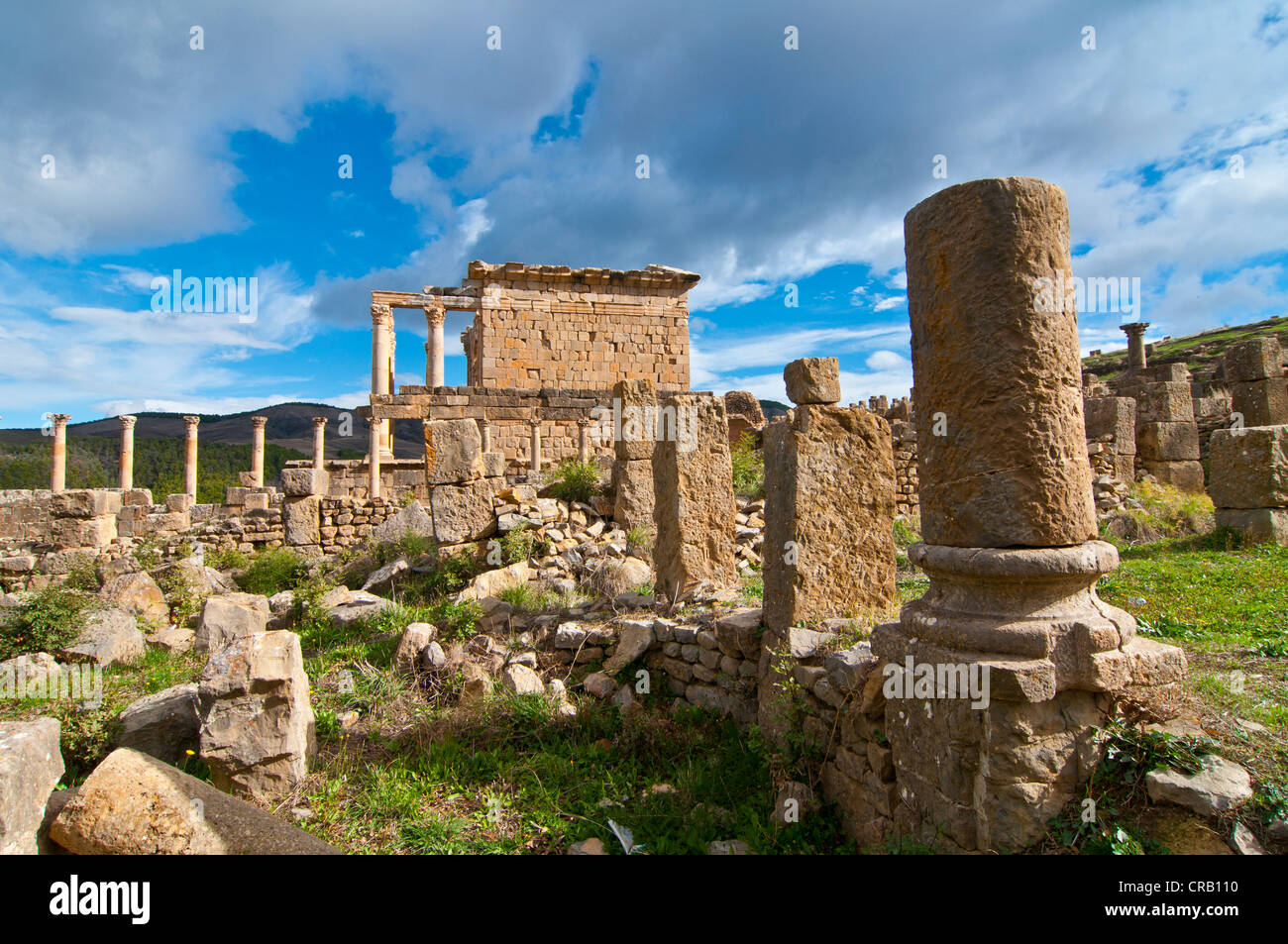 Temple de Septime Sévère, les ruines romaines de Djemila, UNESCO World Heritage Site, Kabylie, Algérie, Afrique Banque D'Images