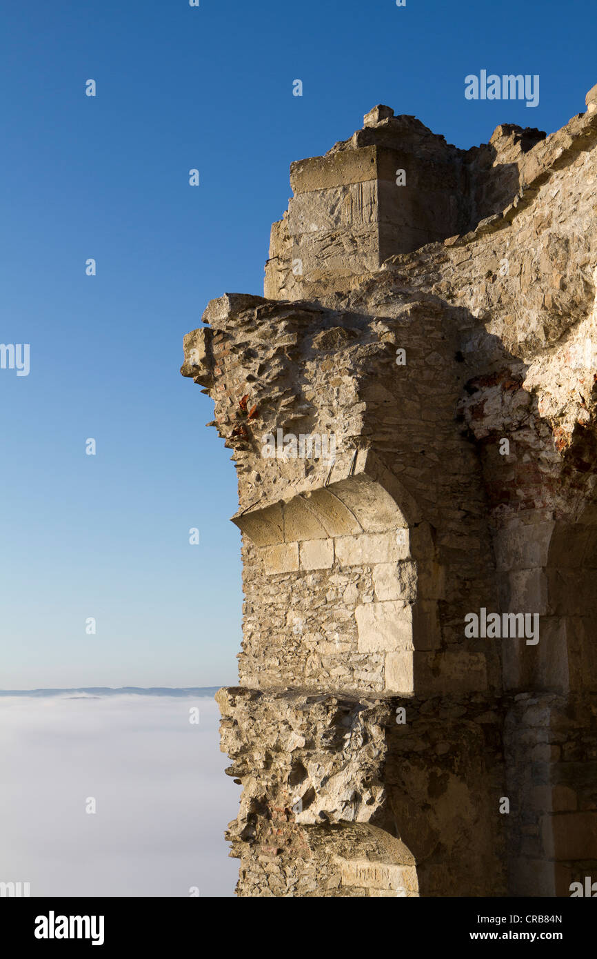 Ruines de Hohentwiel Fortress dans une atmosphère brumeuse, Hegau, Constance district, Bade-Wurtemberg, Allemagne, Europe Banque D'Images