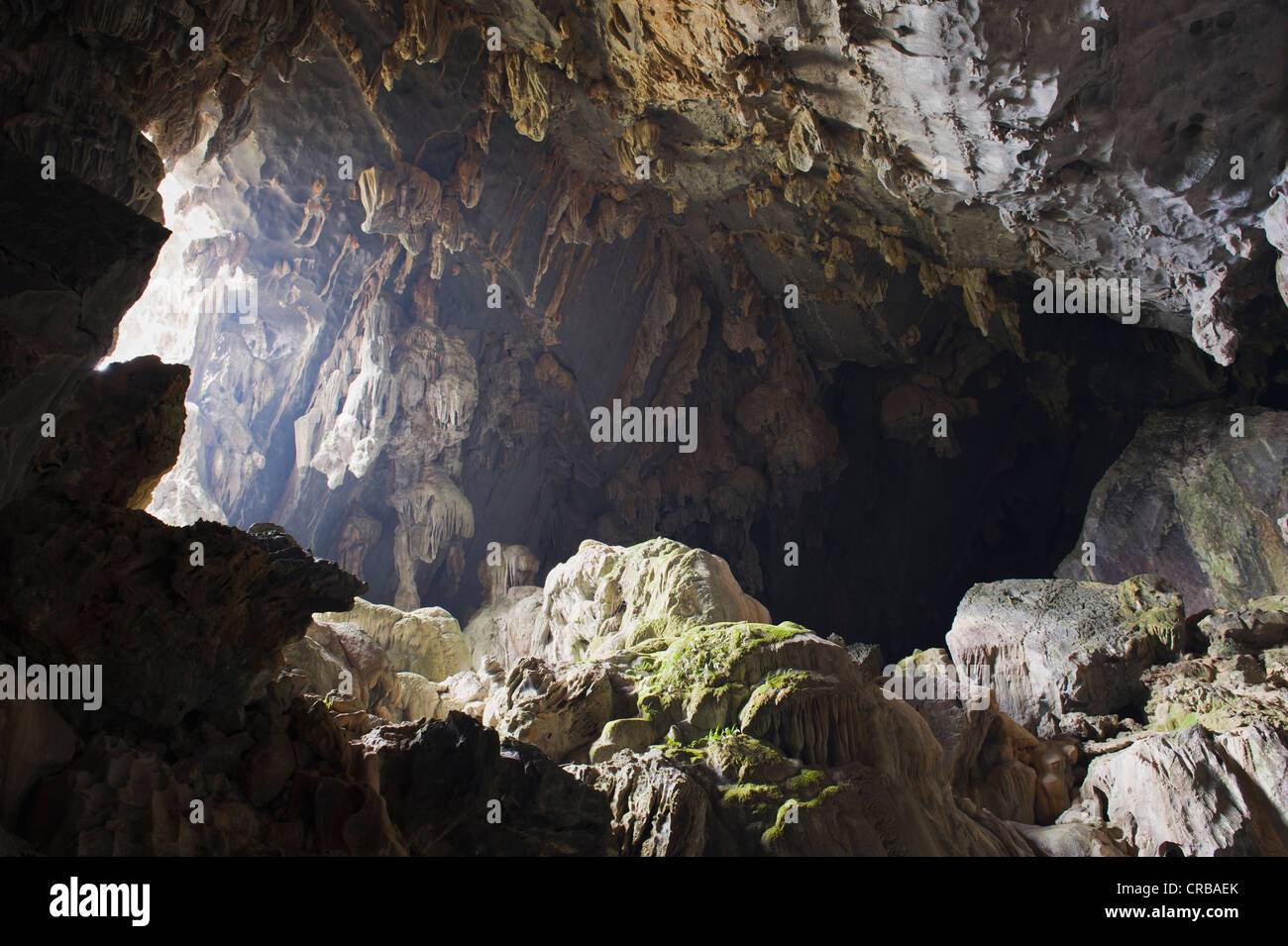 Grotte de Tham Poukham, stalactite, grotte de calcaire ou dans des formations de roche karstique, Vang Vieng, Vientiane, Laos, Indochine, Asie Banque D'Images