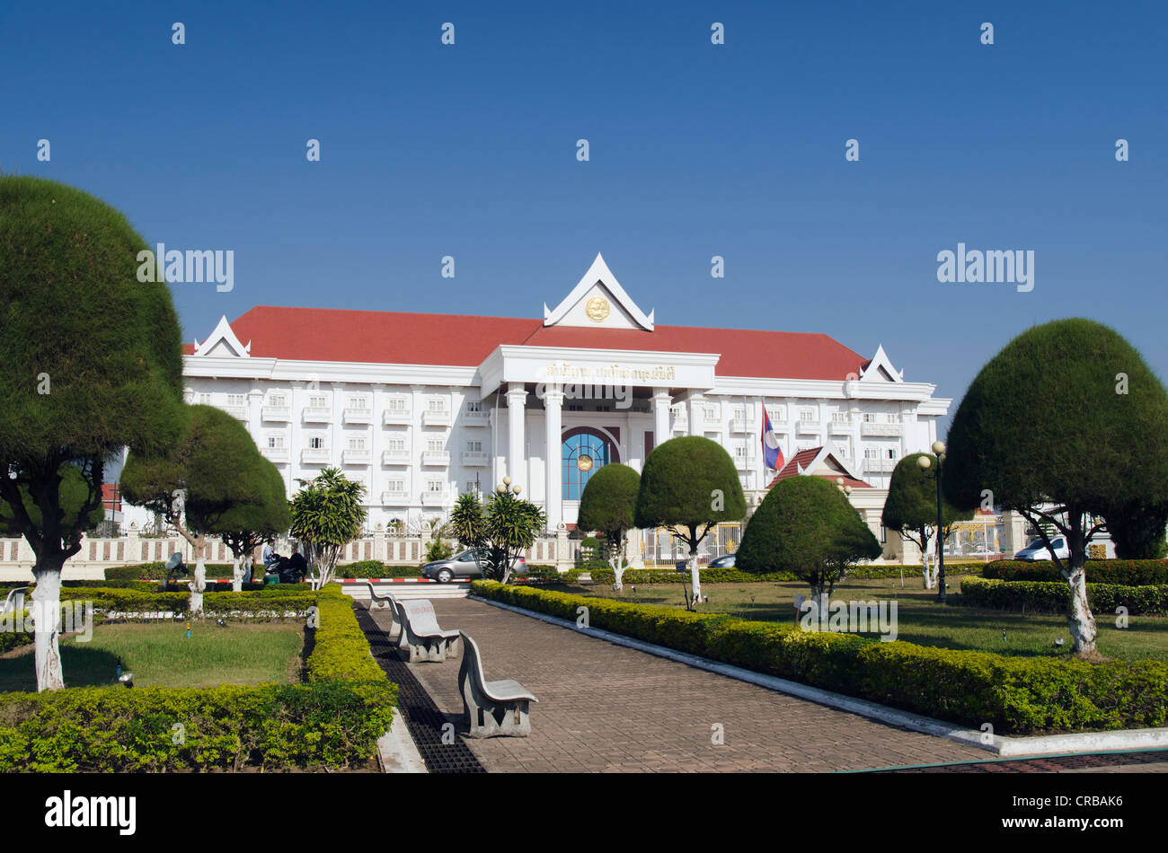 Immeuble sur Patuxai, Vientiane, Laos, Indochine, Asie Banque D'Images