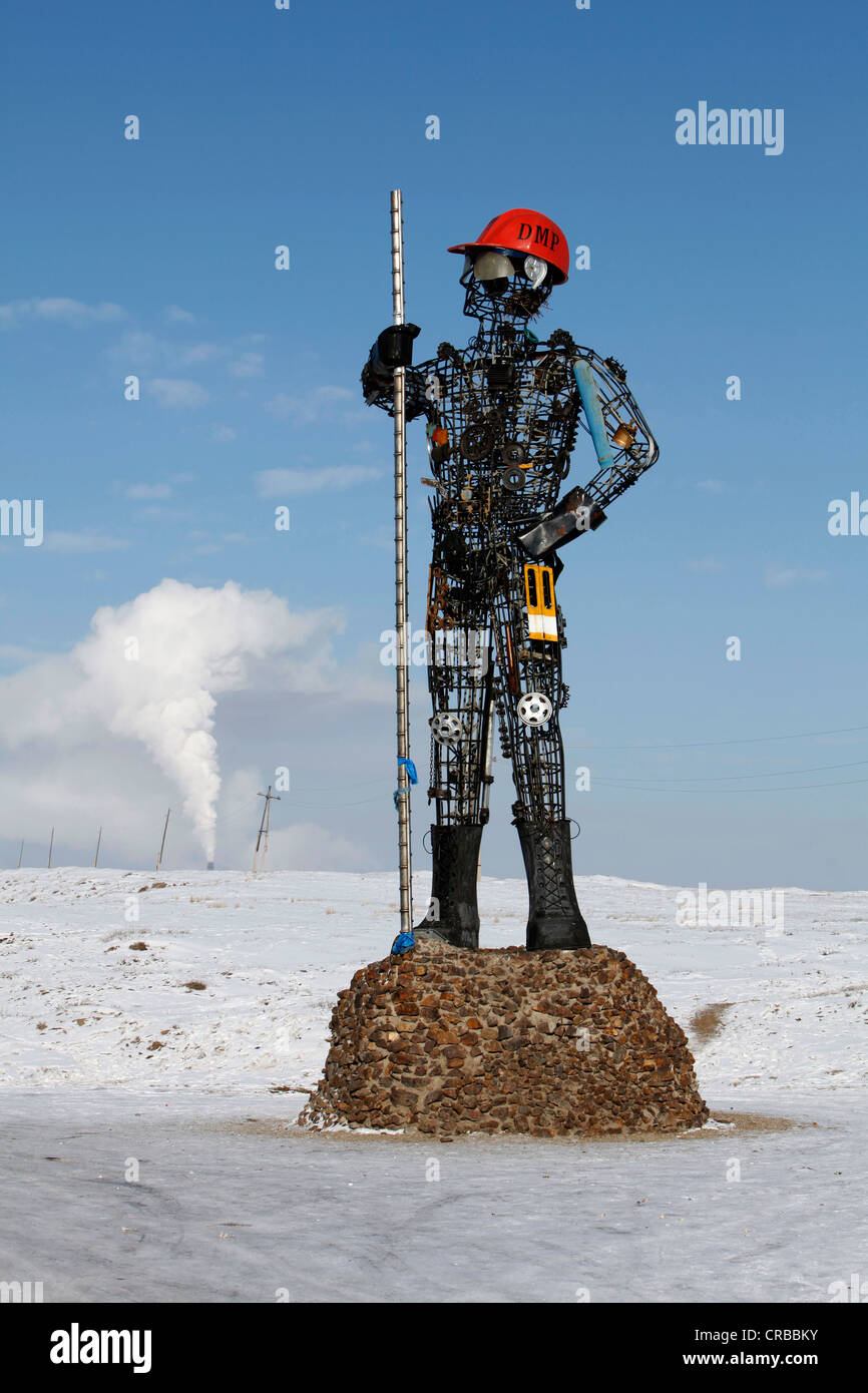 L'homme de fer, sculpture dans une mine, de Darkhan, la Mongolie, l'Asie Banque D'Images
