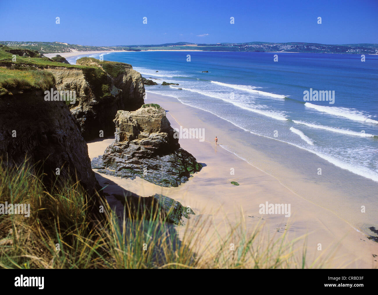 Plage, falaises, la baie de St Ives, Cornwall, Angleterre, Royaume-Uni, Europe Banque D'Images