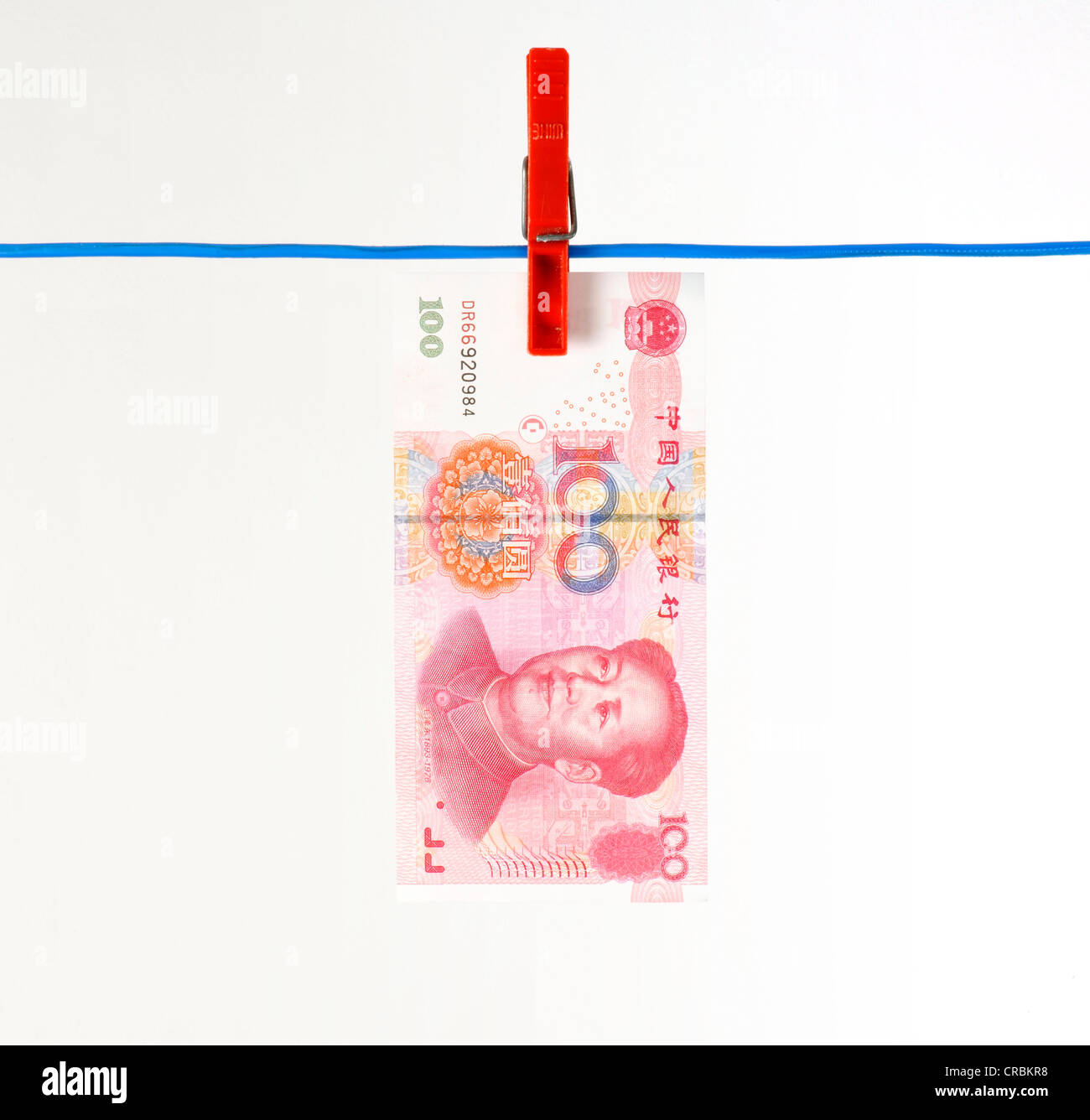 Yuan chinois Yuán, Renminbi, monnaie, de la République populaire de Chine, banque remarque sur une corde, image symbolique pour l'argent Banque D'Images