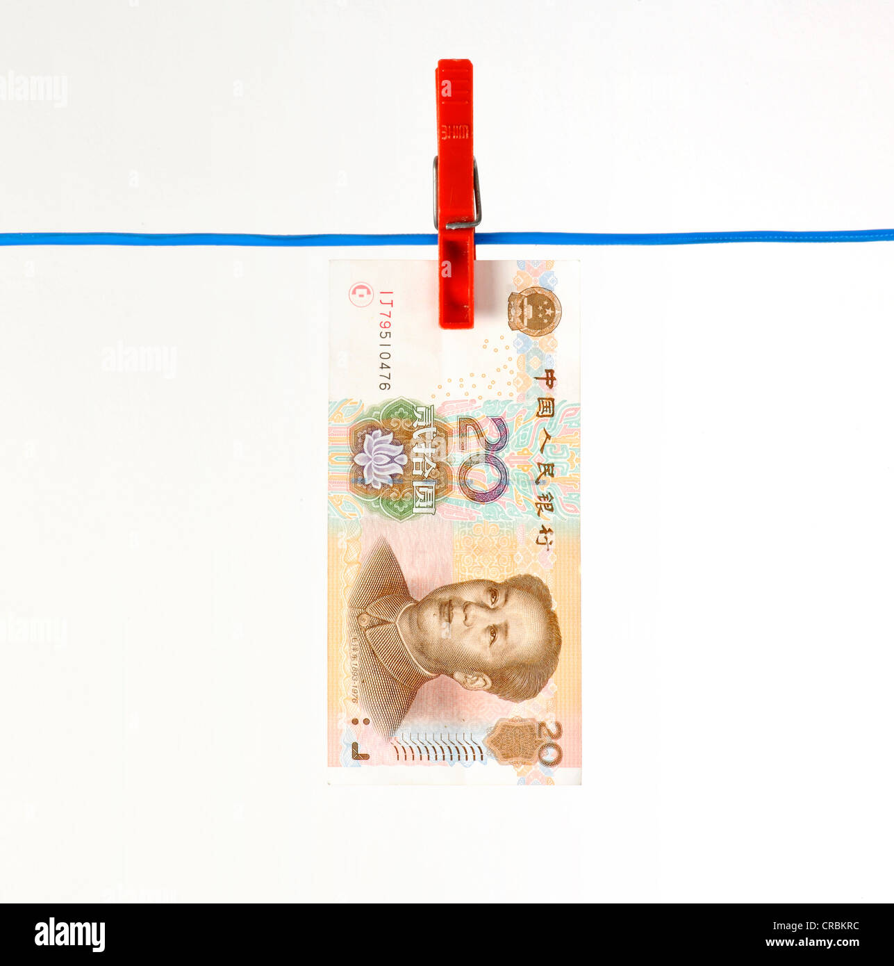 Yuan chinois Yuán, Renminbi, monnaie, de la République populaire de Chine, banque remarque sur une corde, image symbolique pour l'argent Banque D'Images