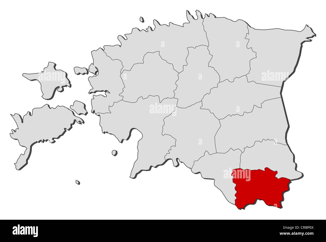Carte politique de l'Estonie avec l'plusieurs comtés où Võru est mis en évidence. Banque D'Images