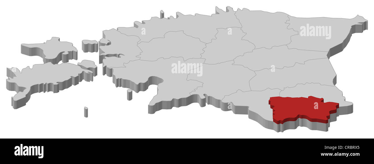 Carte politique de l'Estonie avec l'plusieurs comtés où Võru est mis en évidence. Banque D'Images