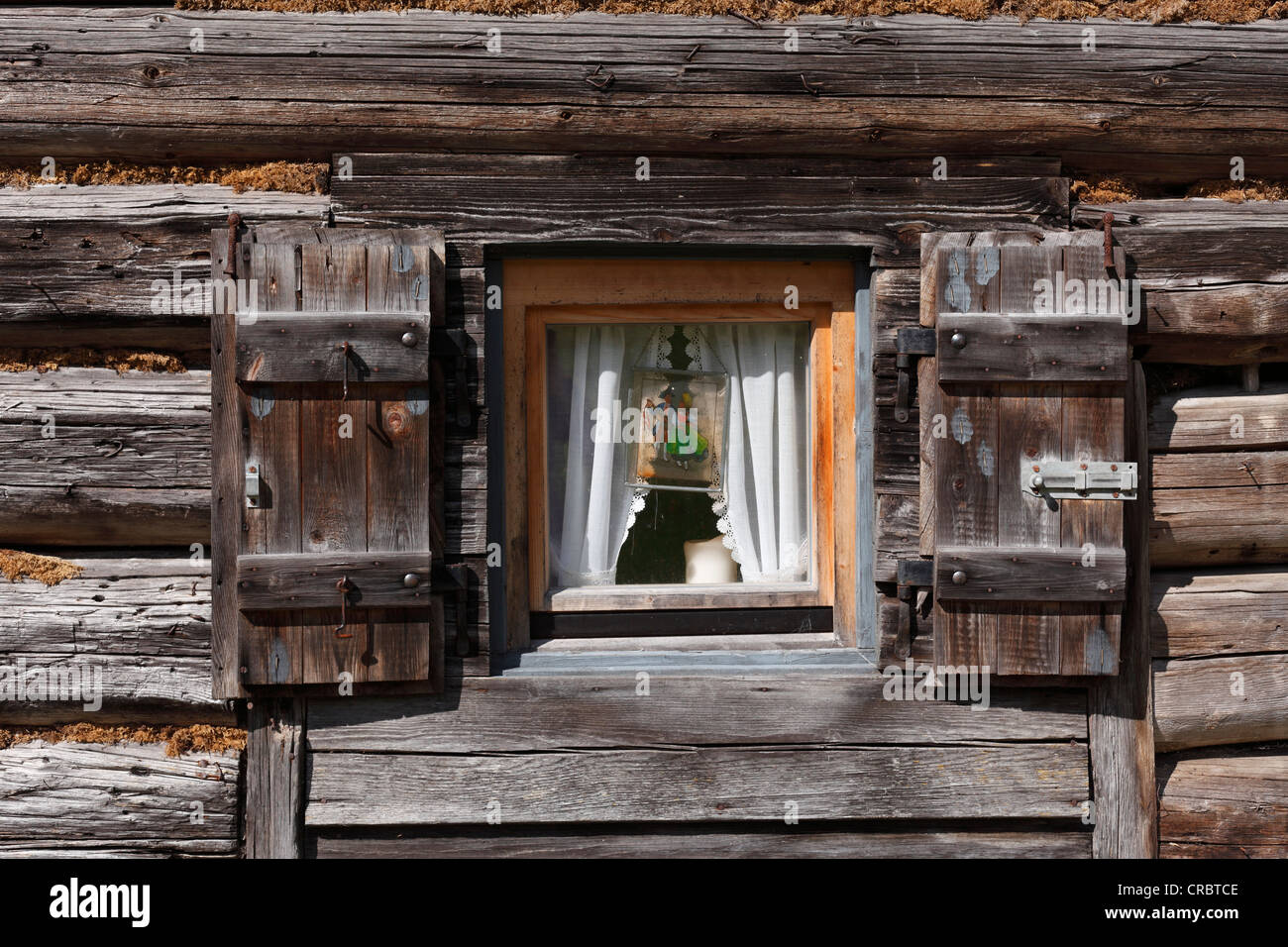 Log cabin sur l'Alp, Grabenalm Graben-Alm, également connu sous le nom de Jachenau Isarwinkel, région, Haute-Bavière, Bavaria, PublicGround Banque D'Images