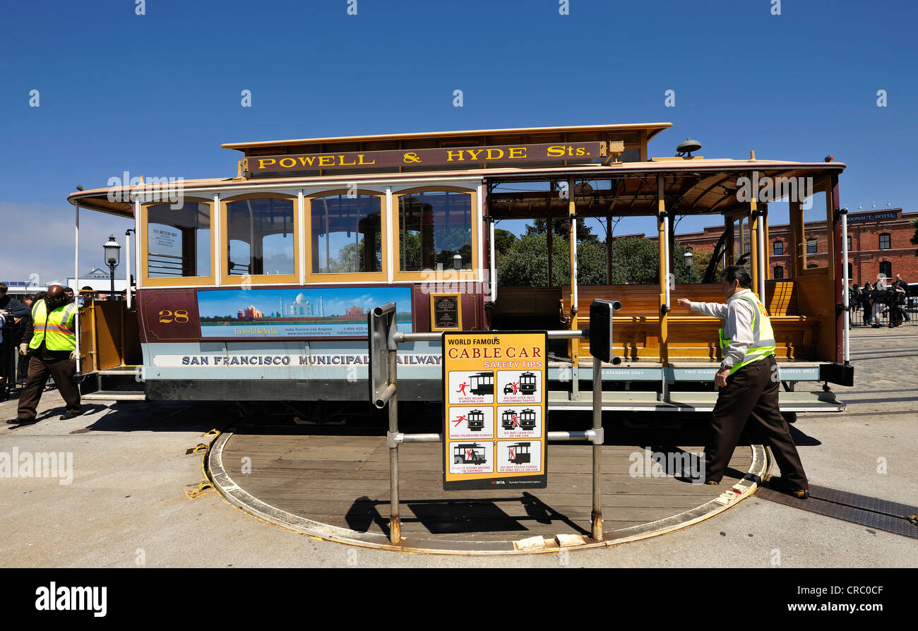 Téléphérique de virage, tournant, tramway, Powell et de Hyde Street, San Francisco, Californie Banque D'Images
