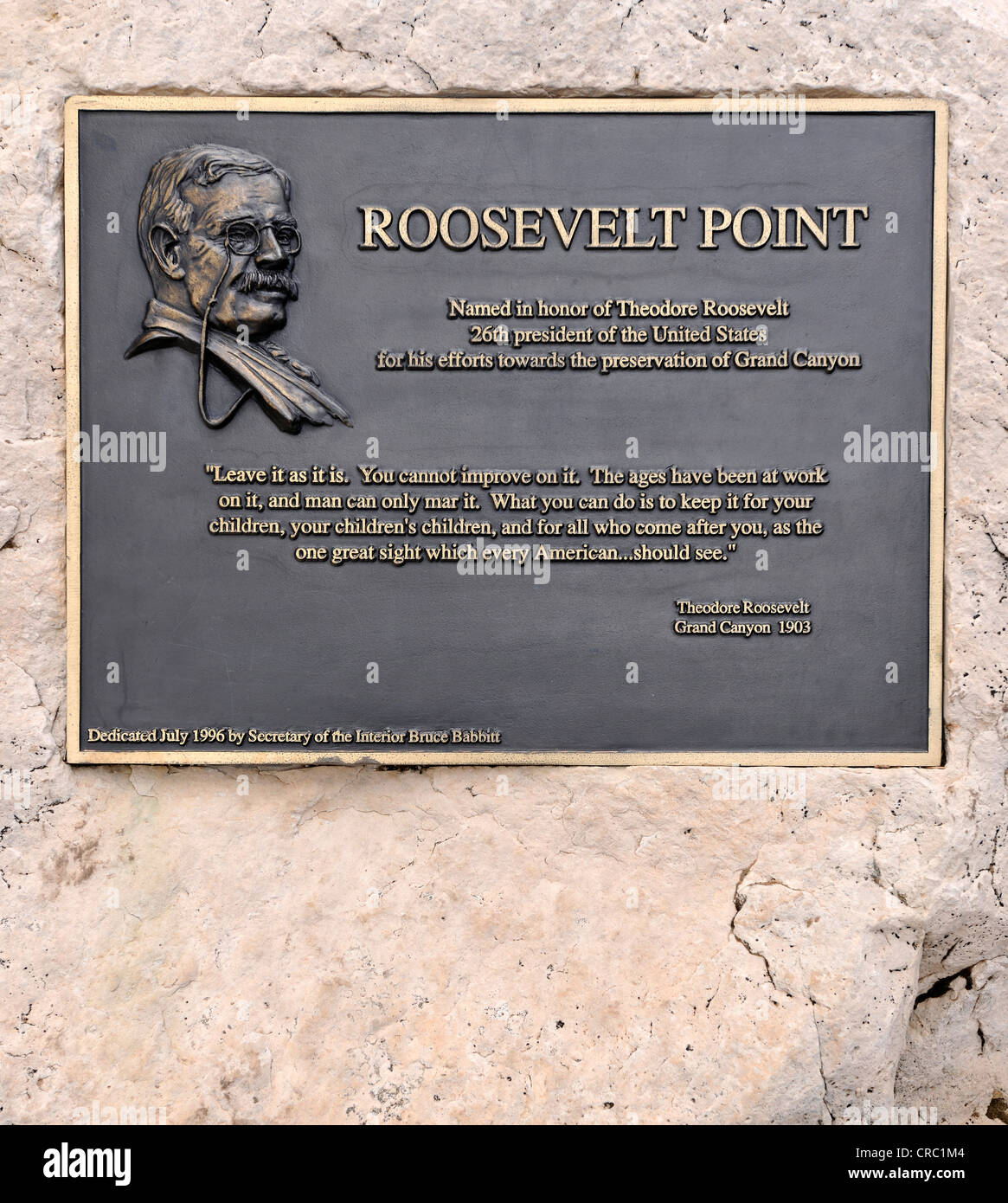 Plaque commémorative de Théodore Roosevelt, Roosevelt Point, Grand Canyon National Park, North Rim, Arizona Banque D'Images