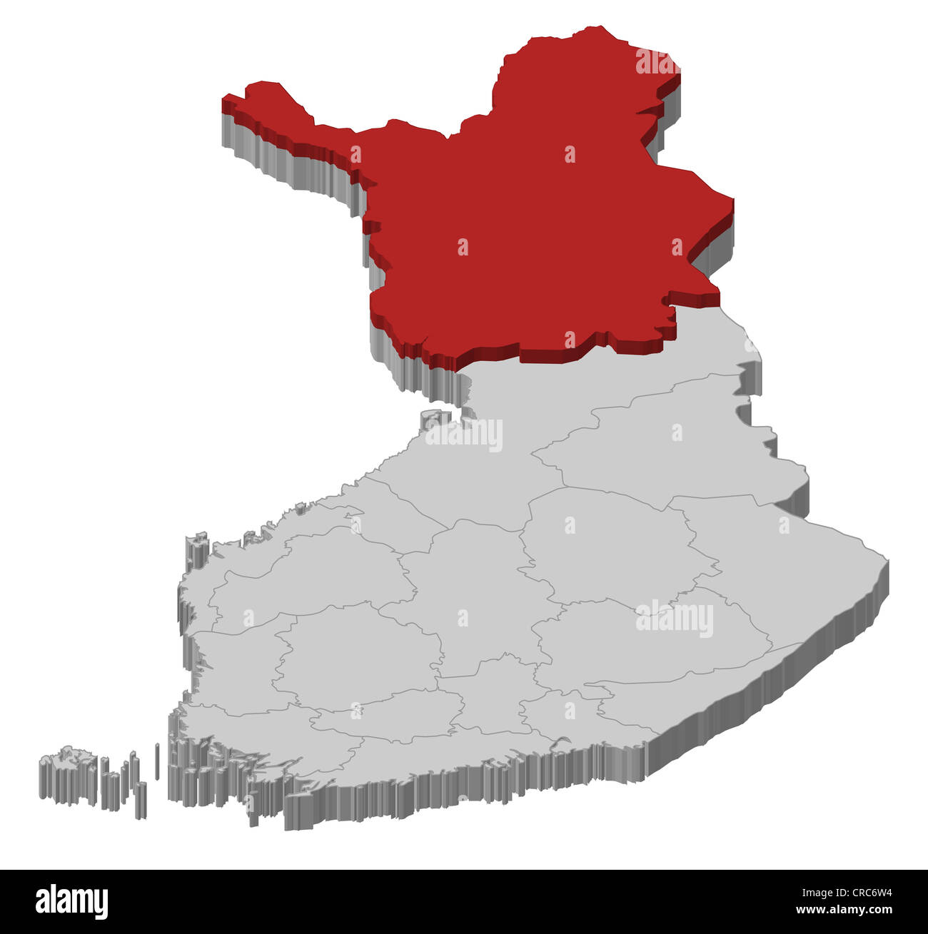 Carte politique de la Finlande, à l'plusieurs régions où la Laponie est en surbrillance. Banque D'Images