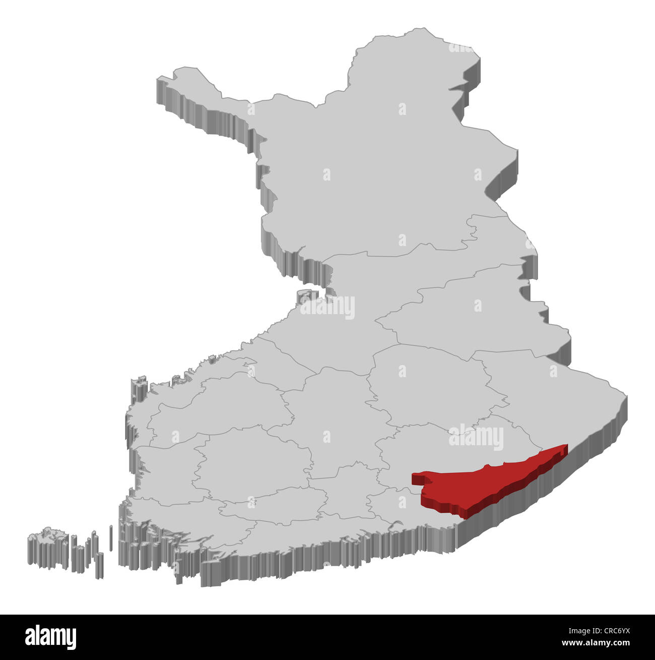 Carte politique de la Finlande avec plusieurs régions où la Carélie du Sud est en surbrillance. Banque D'Images