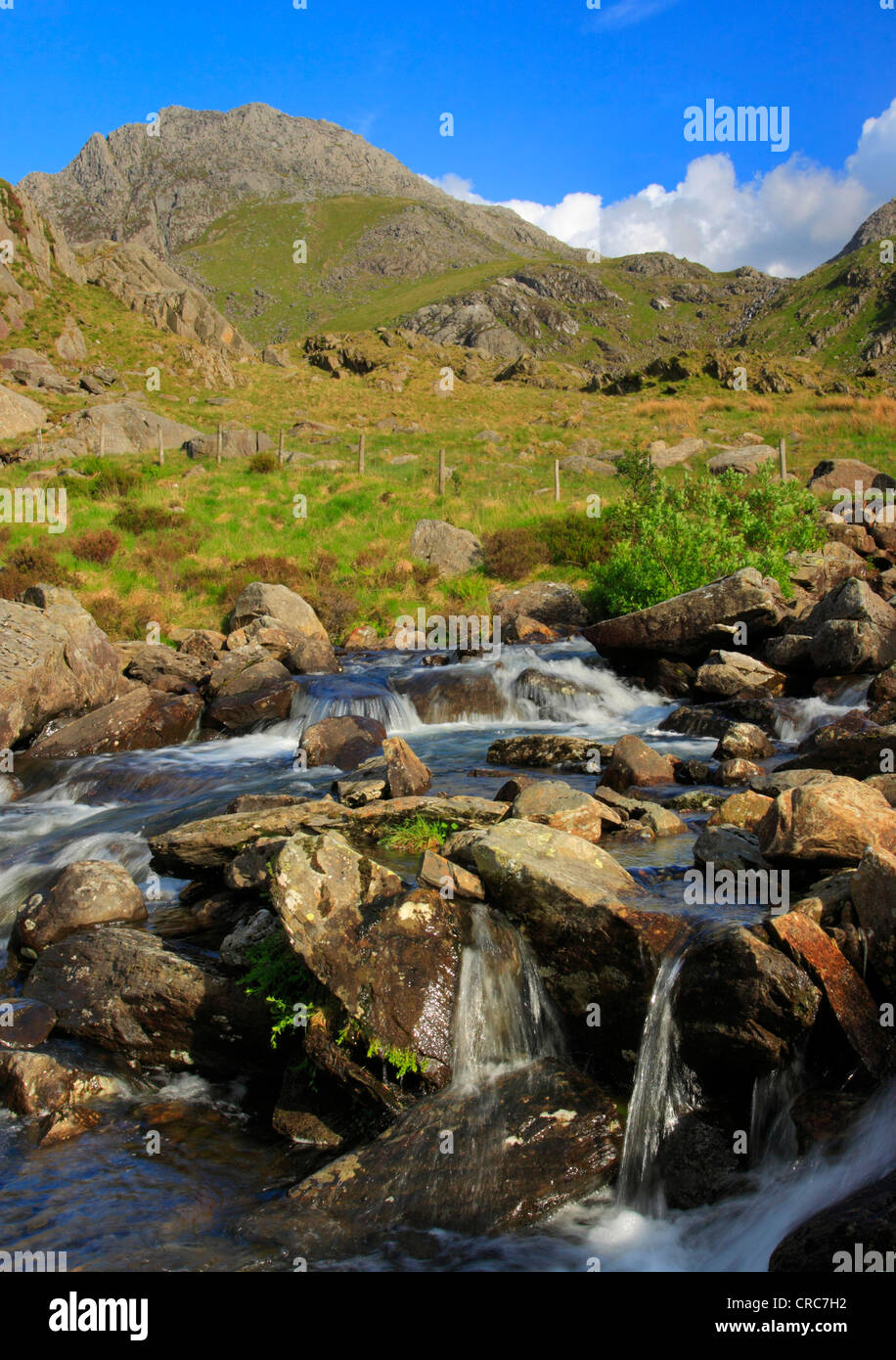 La crête escarpée de l'Ogwen Valley en Tryfan, Parc National de Snowdonia, le Nord du Pays de Galles, de l'Europe Banque D'Images