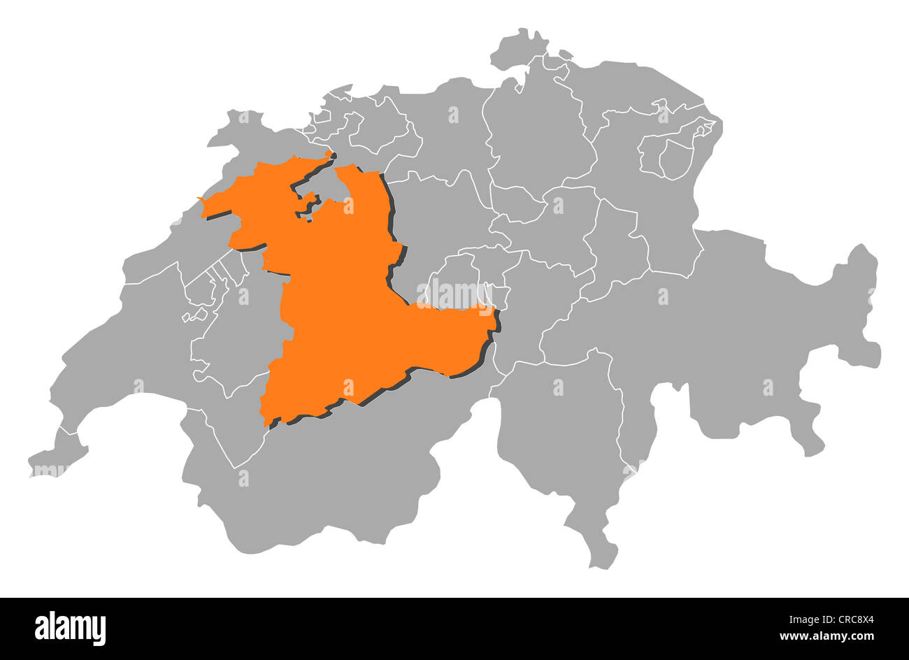 Carte politique de la Suisse avec l'plusieurs cantons où Berne est en surbrillance. Banque D'Images