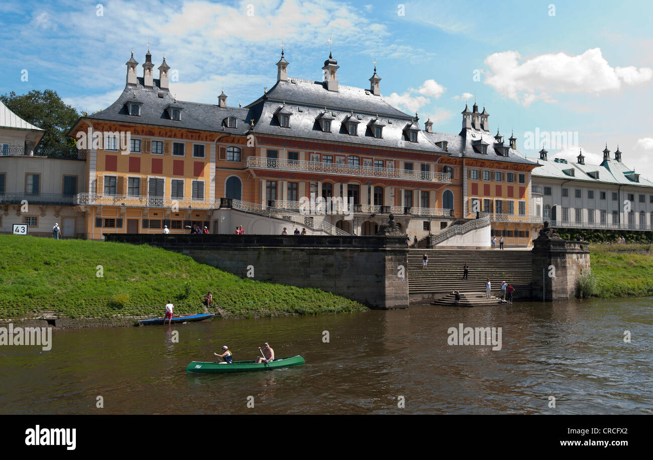 Wasserpalais palais aquatique de château avec l'Elbe à l'avant-plan, district, Dresde, Saxe Banque D'Images