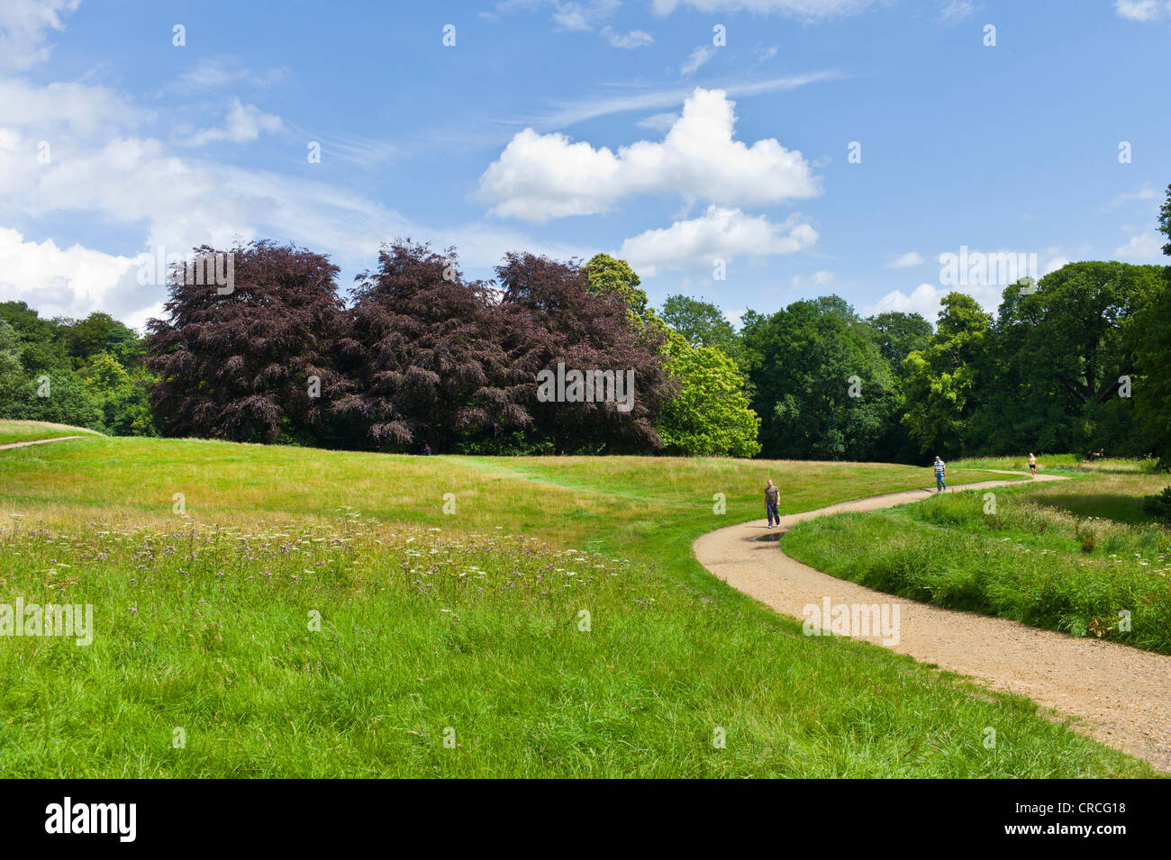 Les marcheurs et jogger sur un chemin dans le parc de Kenwood House à Hampstead Heath Banque D'Images