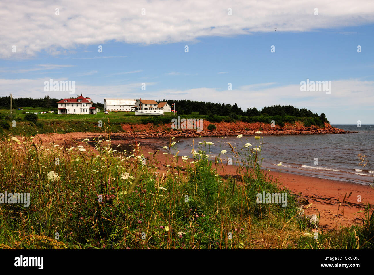 La plage et les falaises de grès rouge dans le parc national de l'île, l'Île du Prince Édouard, Canada, Amérique du Nord Banque D'Images