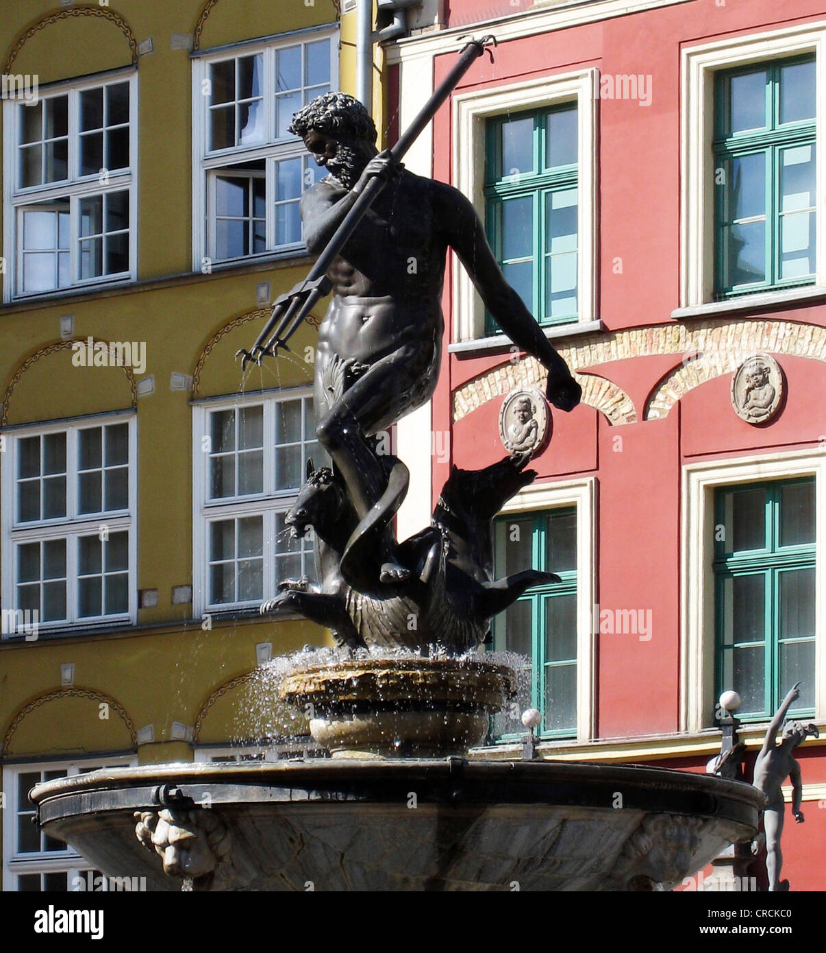 Fontaine avec statue de Neptune en Rechtstadt, Gdansk, Pologne Banque D'Images