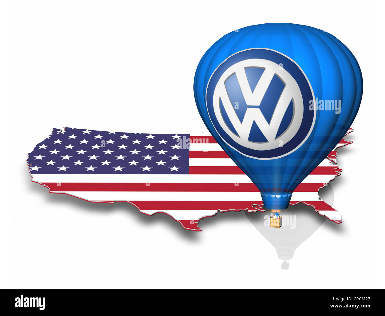 Aperçu des États-Unis avec le drapeau national, hot air balloon avec le logo de Volkswagen Banque D'Images