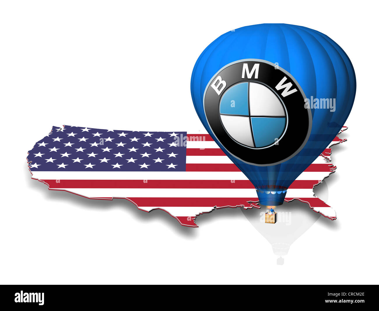 Aperçu des États-Unis avec le drapeau national, hot air balloon avec le logo de BMW Banque D'Images