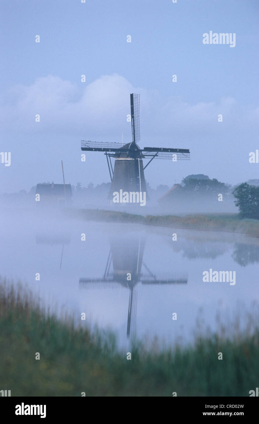 Moulin de Bol, dans la brume, Pays-Bas, Texel Banque D'Images