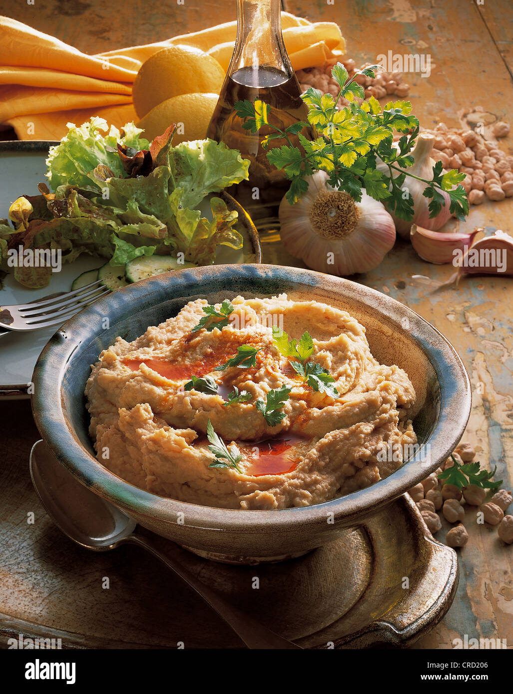 Hummus bi Tahina, pâte de sésame et de pois chiches, Syrie. Banque D'Images