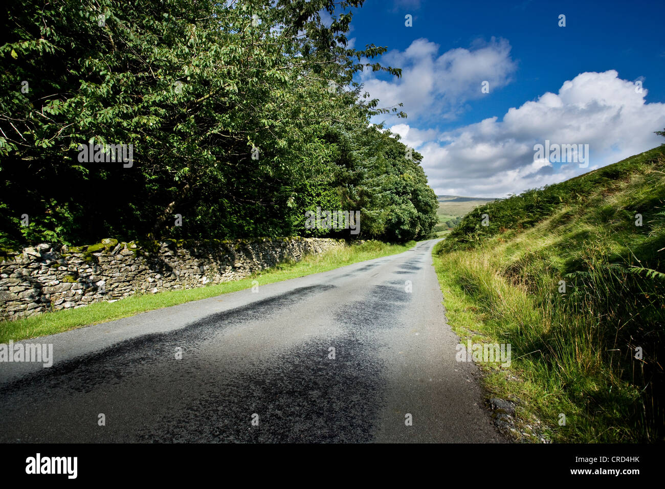 Les routes de campagne dans le Lake District uk voiture cgi d'origines fluffy clouds hills Banque D'Images