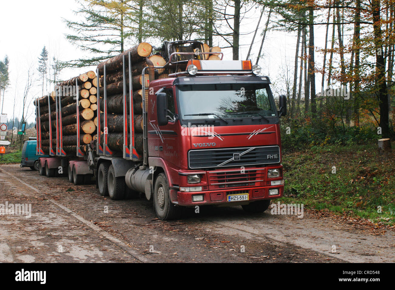 L'épinette de Norvège (Picea abies), journaux sur un camion, Allemagne, Rhénanie du Nord-Westphalie Banque D'Images