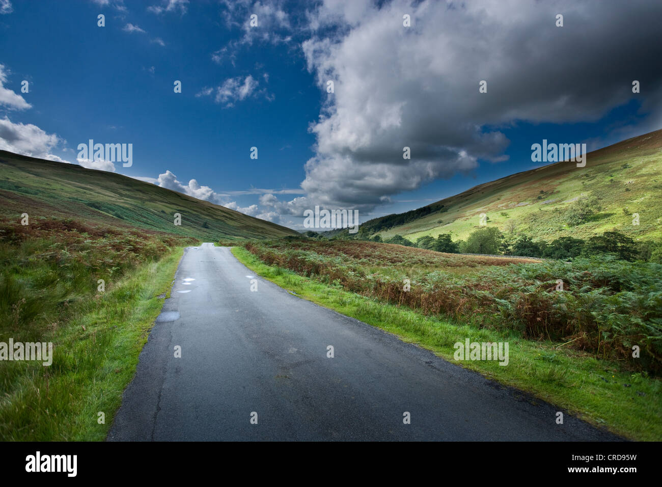 Les routes de campagne dans le Lake District uk voiture cgi d'origines fluffy clouds hills Banque D'Images