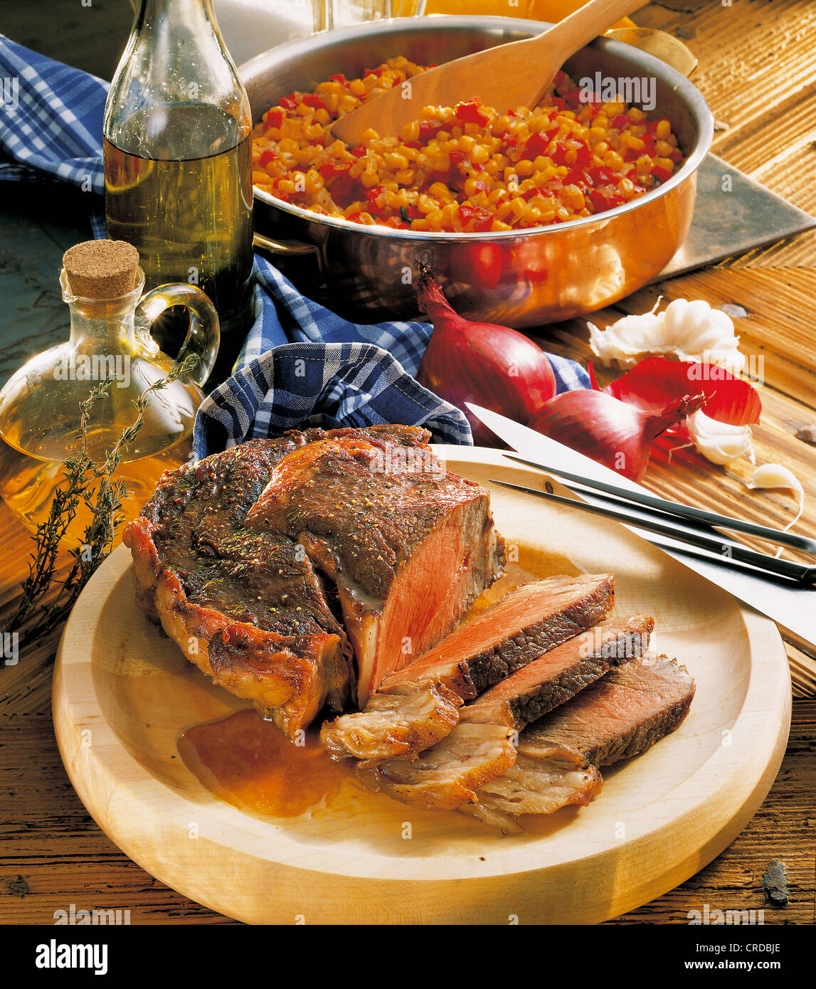 Steak de sirloin avec lish de maïs, États-Unis. Banque D'Images