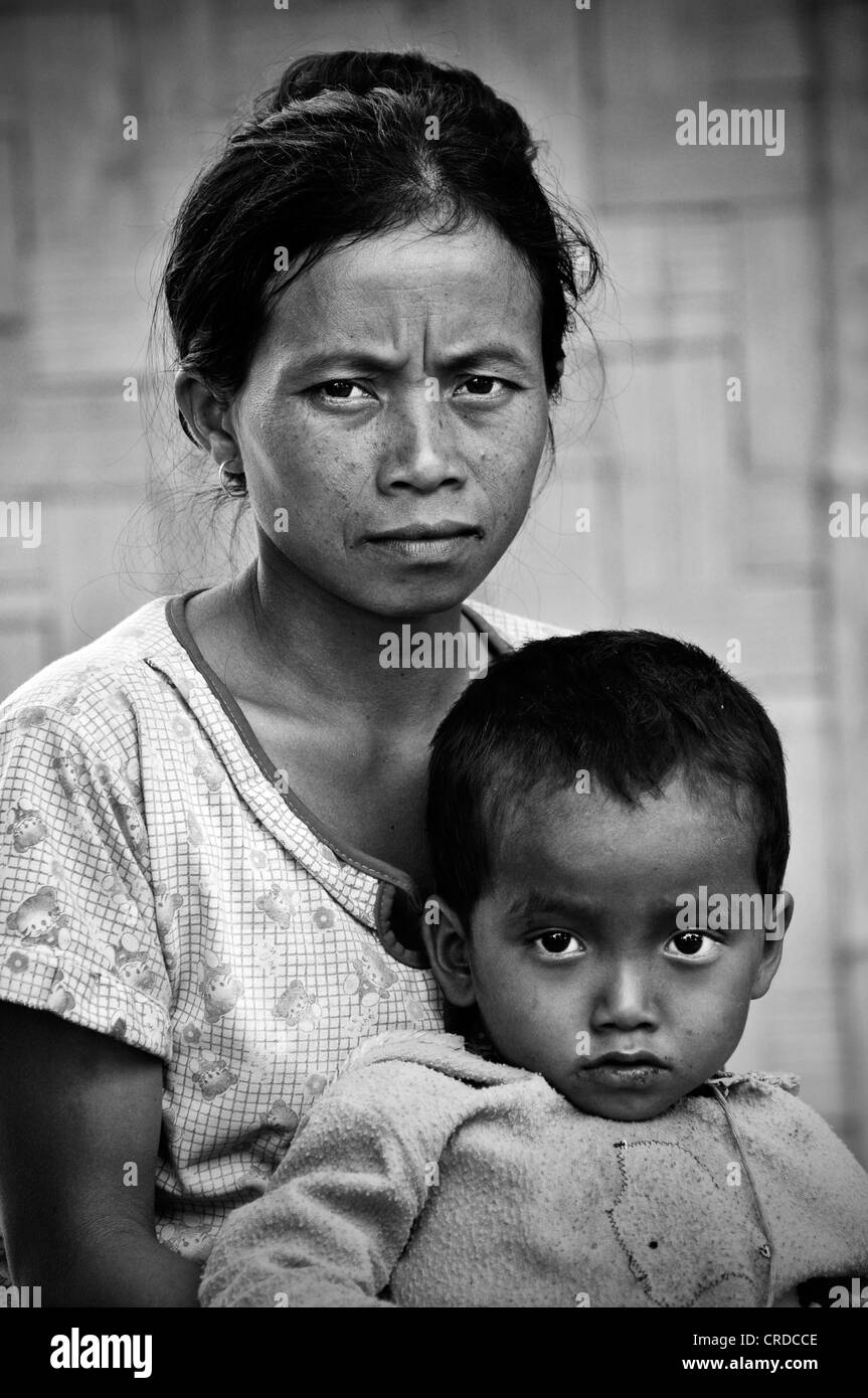 Femme avec enfant, portrait, Laos, Asie du Sud, Asie Banque D'Images