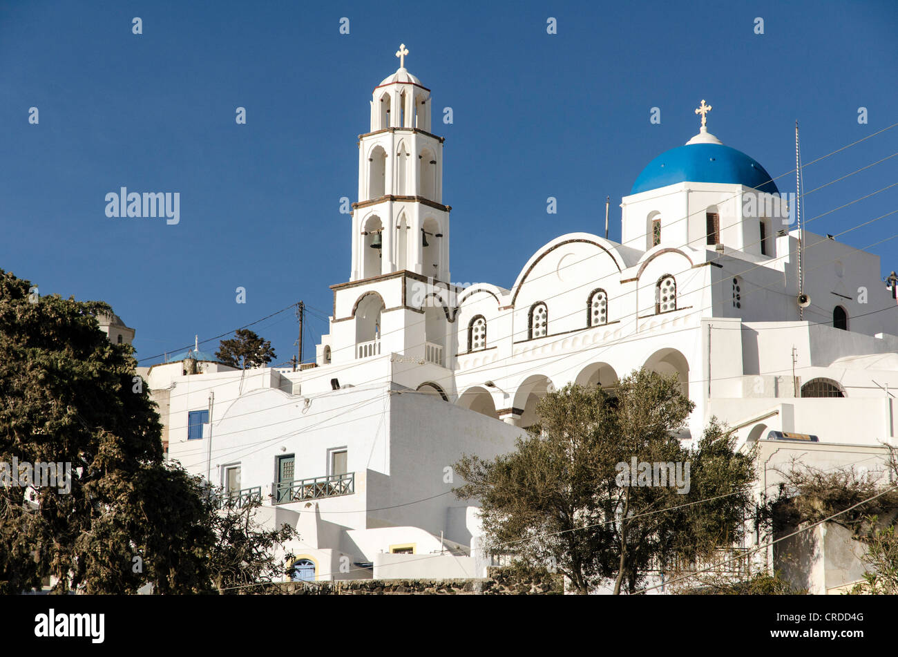 Le dôme bleu de l'église orthodoxe de Grèce Santorin Banque D'Images