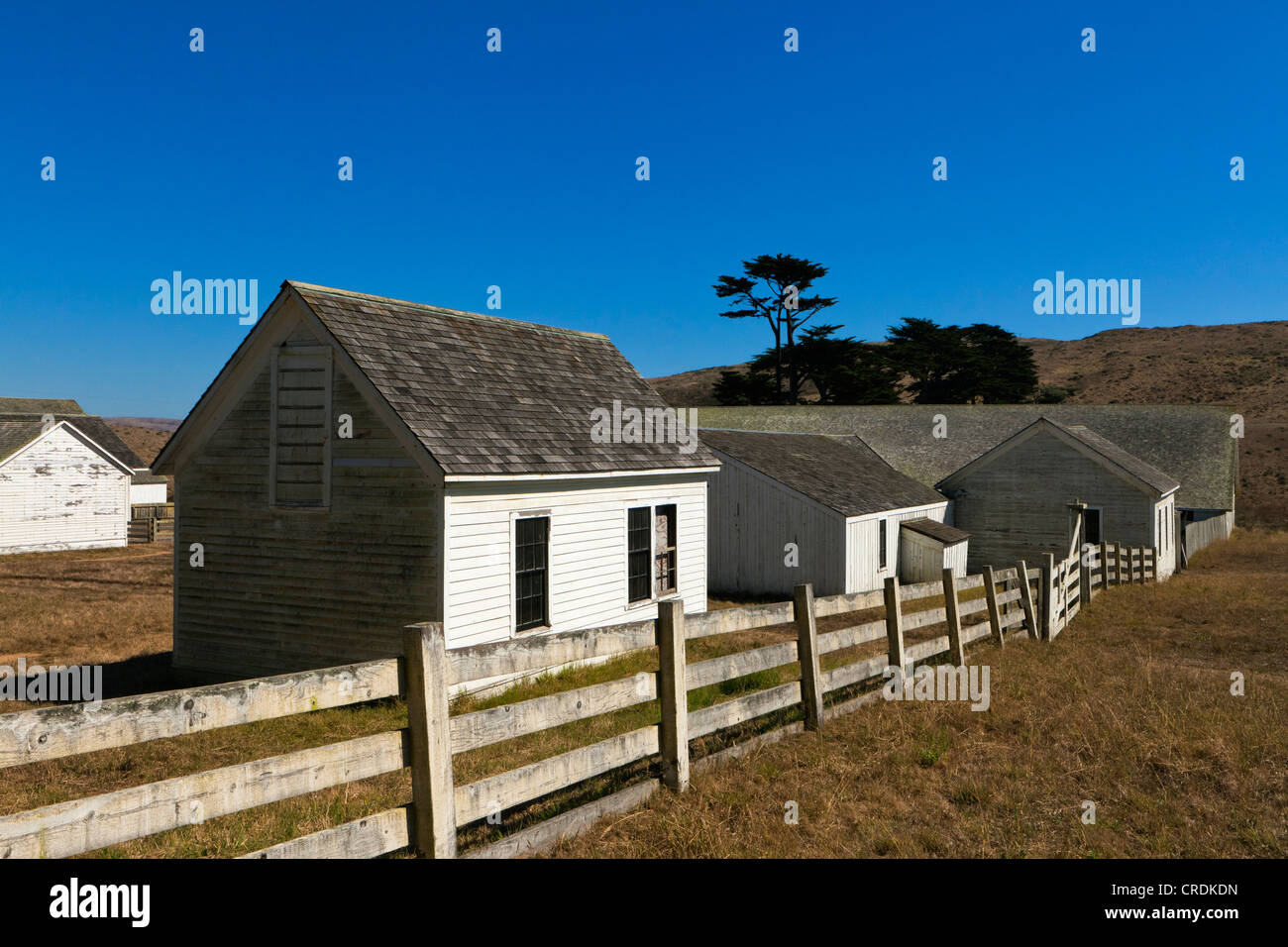 Vieille ferme abandonnée préservé comme un musée en plein air au Point Reyes National Seashore, Point Reyes, CALIFORNIE, ÉTATS UNIS, Amérique du Nord Banque D'Images