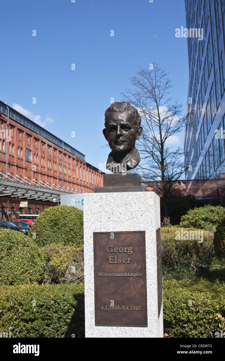 Monument, buste, Georg Elser, combattant de la résistance, Strasse der Erinnerung route du souvenir devant le ministère fédéral de Banque D'Images