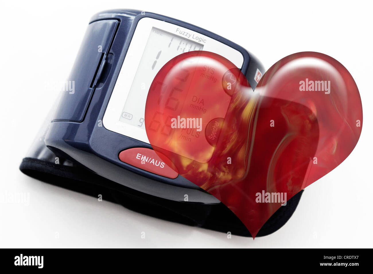 Compteur numérique de la pression artérielle et un coeur Banque D'Images