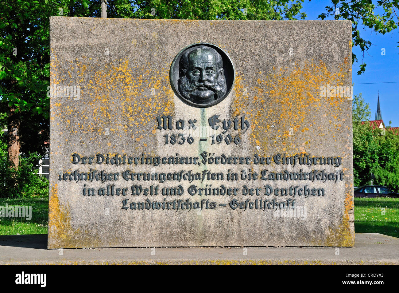 Max Eyth monument, Adlerbastei, c'est là où le 'tailleur de Ulm' a commencé ses essais en vol, Ulm, Bade-Wurtemberg Banque D'Images