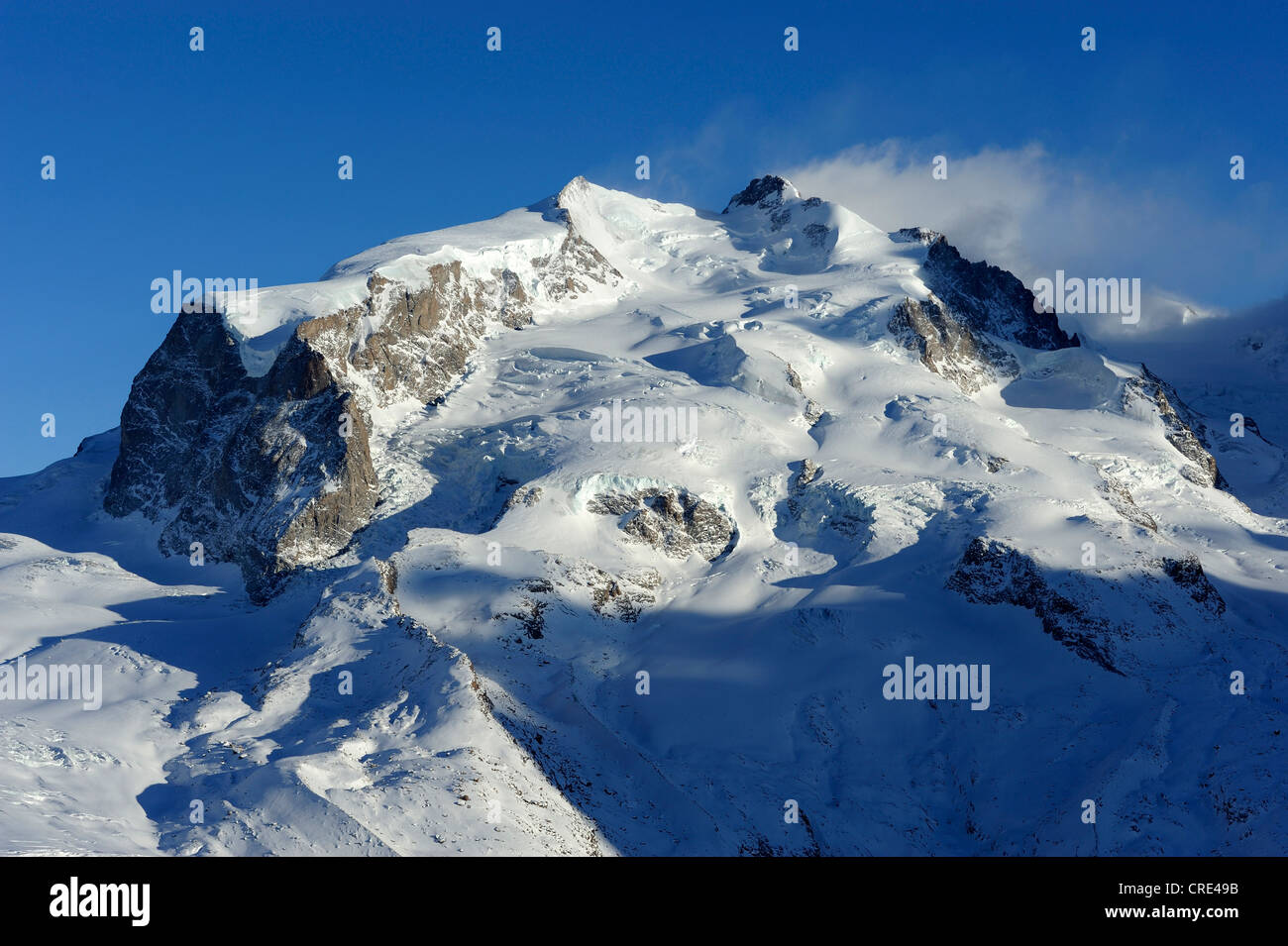 Massif du Monte Rosa avec la plus haute montagne de Suisse, la pointe Dufourspitze, Zermatt, Valais, Suisse, Europe Banque D'Images