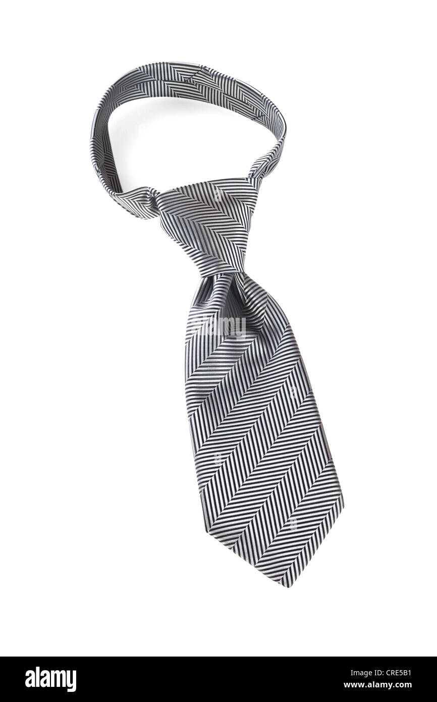 Cravate Gris sur fond blanc, avec un nœud Windsor. Banque D'Images