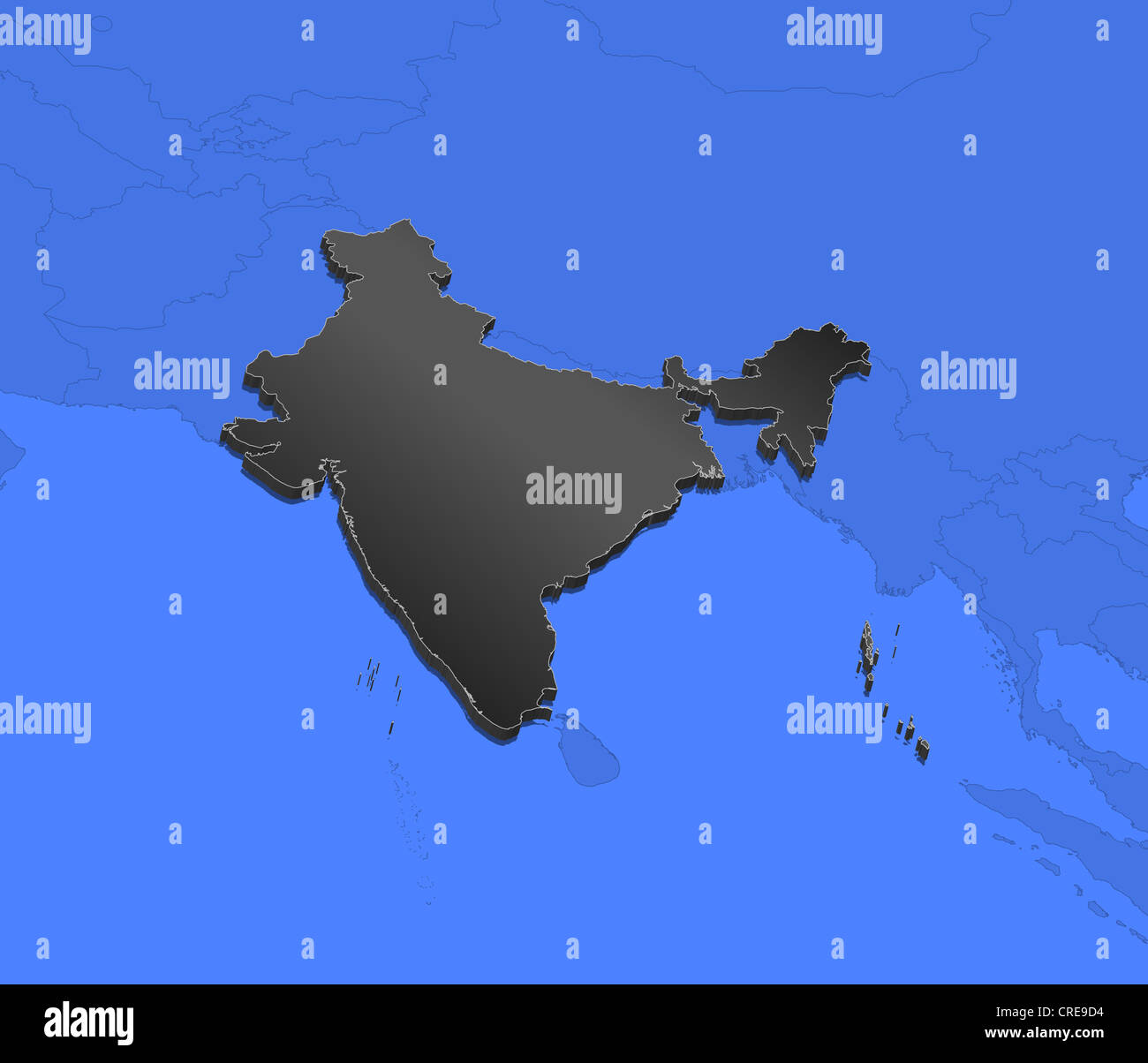 Carte politique de l'Inde avec les divers états. Banque D'Images