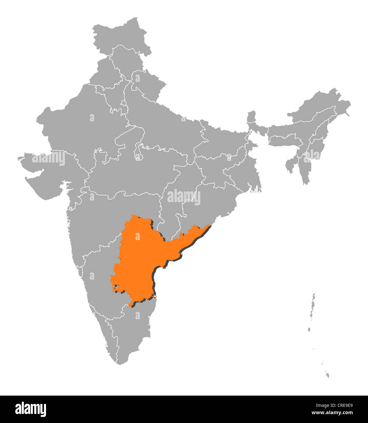 Carte politique de l'Inde avec les divers États où l'Andhra Pradesh est mis en évidence. Banque D'Images