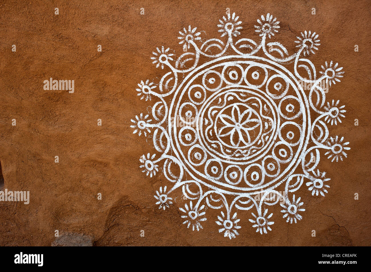 Peinture décorative traditionnelle sur un mur, désert de Thar, Rajasthan, Inde, Asie Banque D'Images