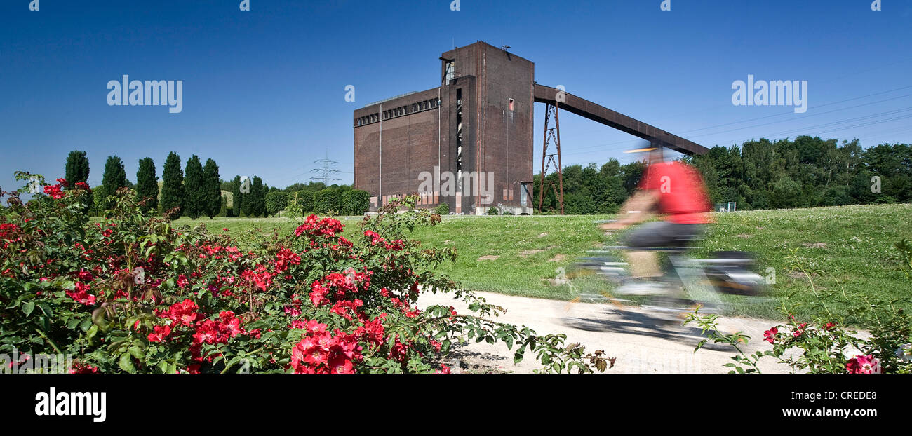 La piste cyclable sur le cycliste à la casemate au charbon Parc Nordstern, l'Allemagne, en Rhénanie du Nord-Westphalie, région de la Ruhr, Bochum Banque D'Images