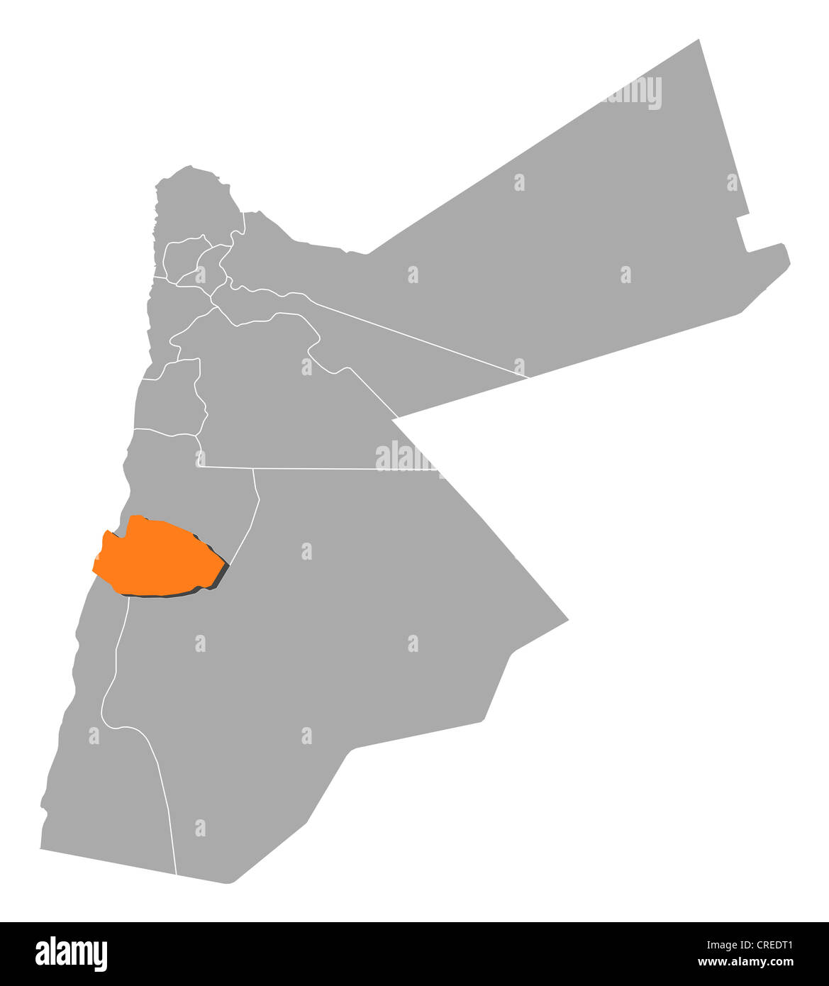 Carte politique de la Jordanie avec l'plusieurs gouvernorats où Tafilah est mis en évidence. Banque D'Images
