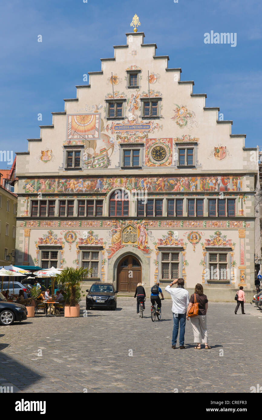 Ancien hôtel de ville avec un gable, peintures murales, Lindau, Bade-Wurtemberg, Allemagne du sud, l'Allemagne, de l'Europe Banque D'Images