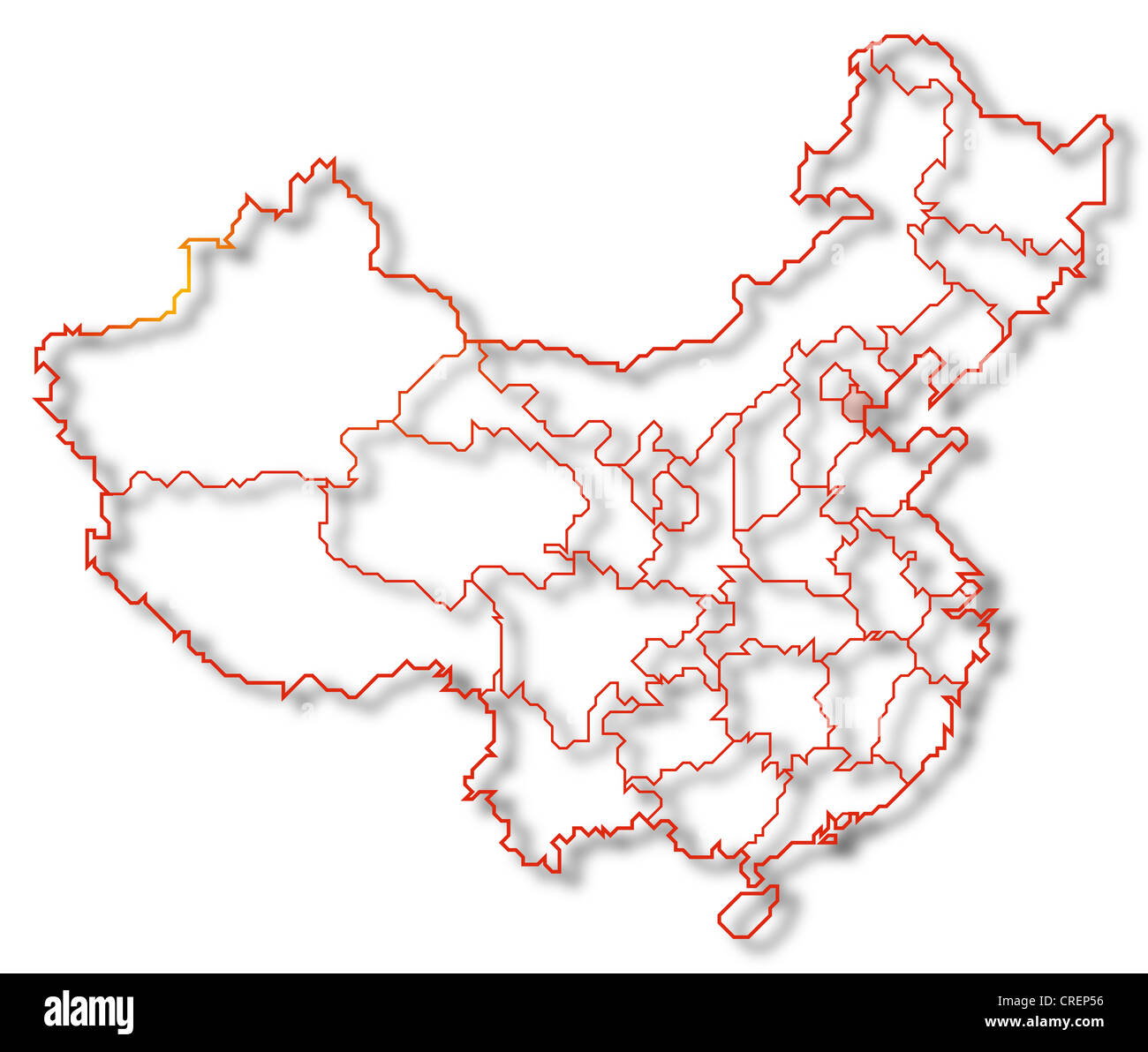 Carte politique de la Chine avec les diverses provinces où Tianjin est mis en évidence. Banque D'Images