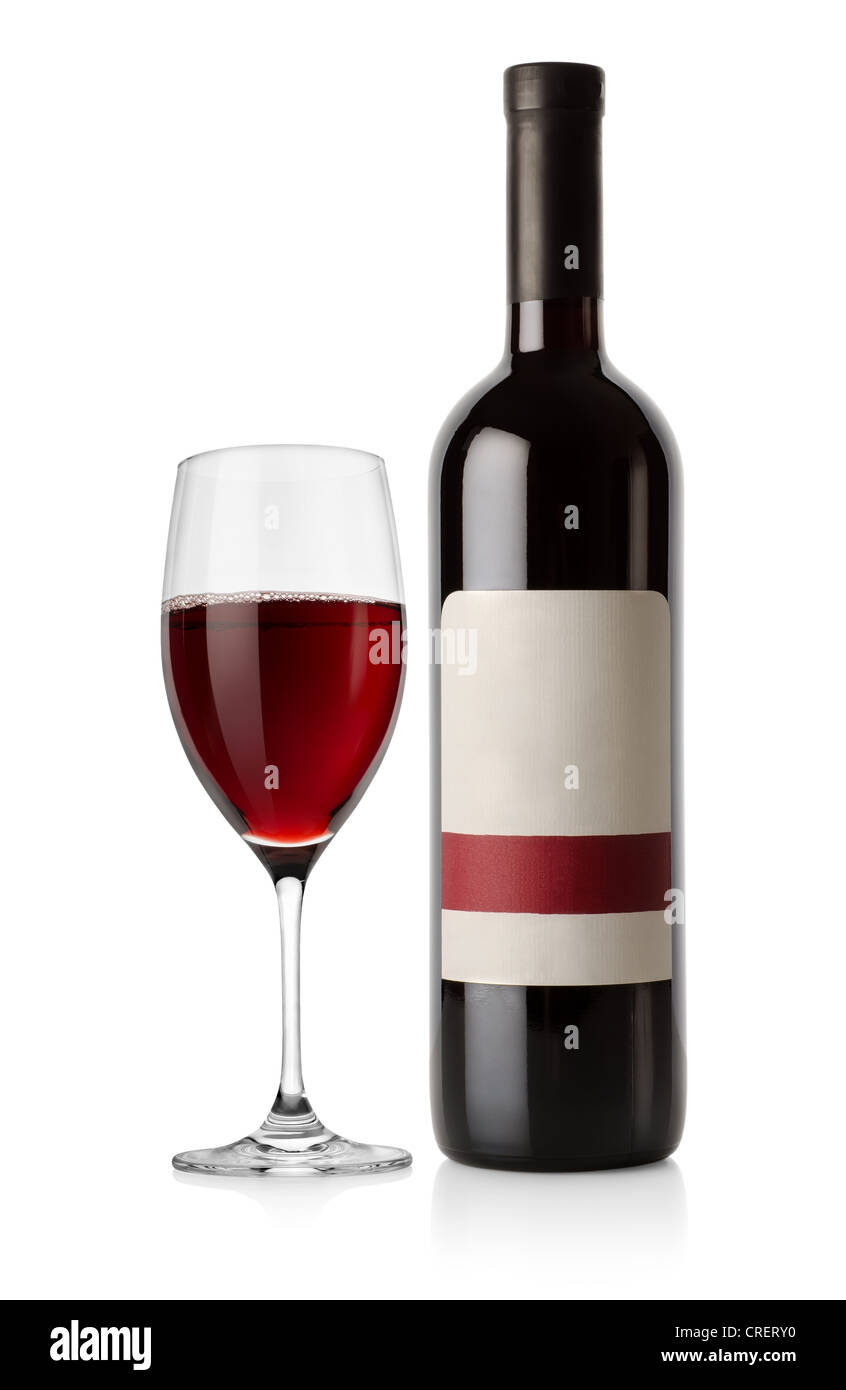Bouteille de vin rouge isolé sur fond blanc Banque D'Images