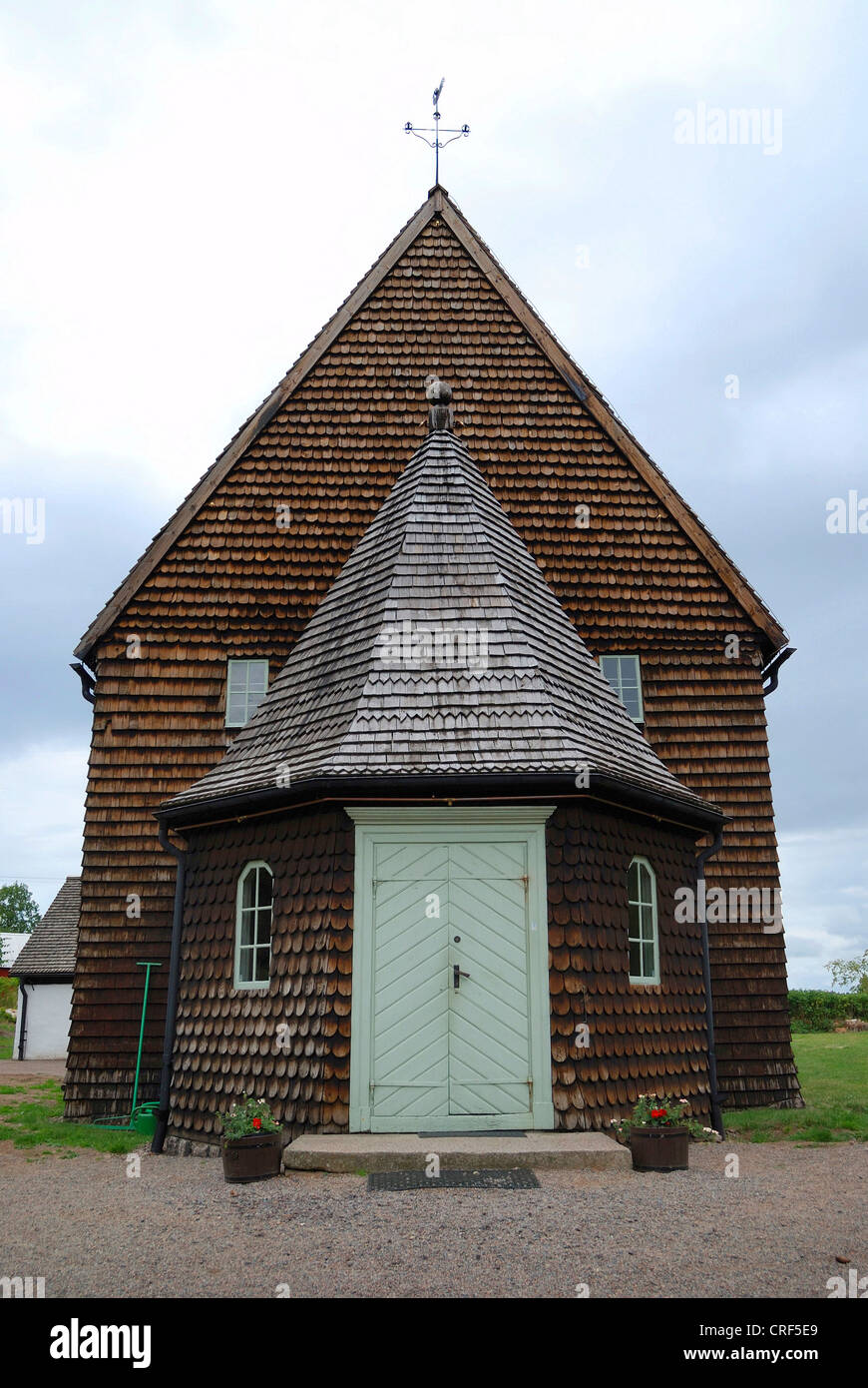 L'une des plus ancienne église en bois de suède, portail, Suède, Pays-Bas, Pelarne Banque D'Images
