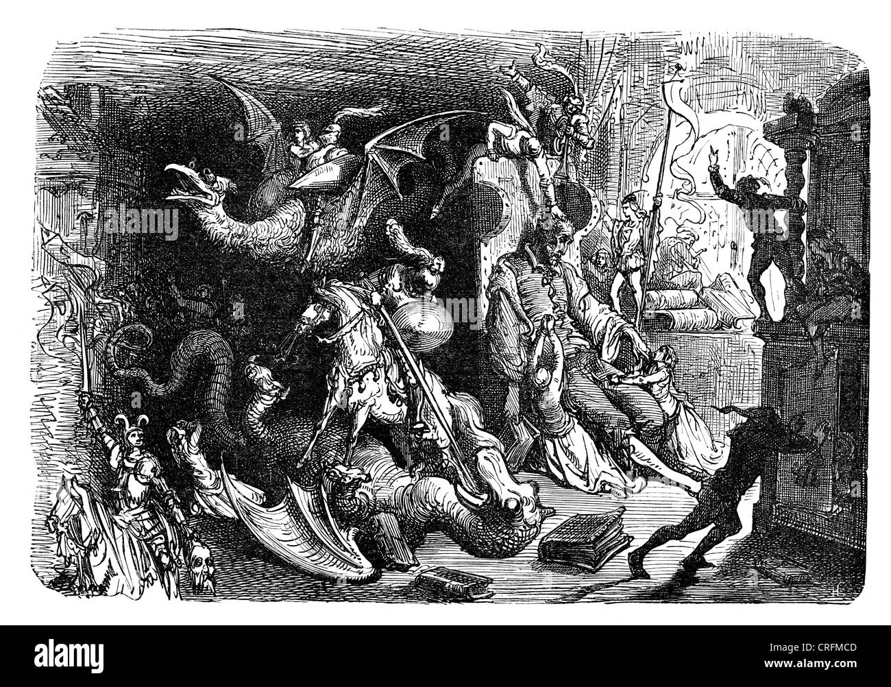 Don Quichotte de rêver. Illustration par Gustave Dore de Don Quichotte. Banque D'Images